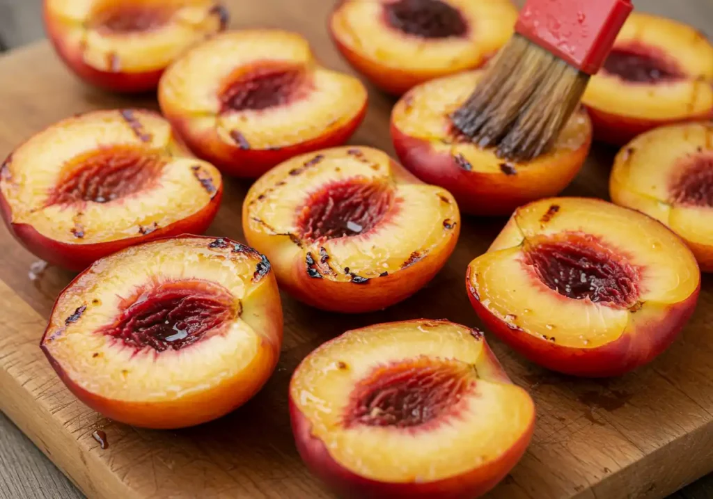 Grilled Nectarine Salad: A Sweet and Savory Summer Delight by Chef Bin Jaoe 1 Bin Recipes Nectarines halved and ready to grill for the salad
