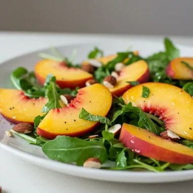 Peach Arugula Salad with goat cheese and toasted almonds