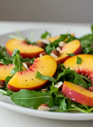 Peach Arugula Salad with goat cheese and toasted almonds
