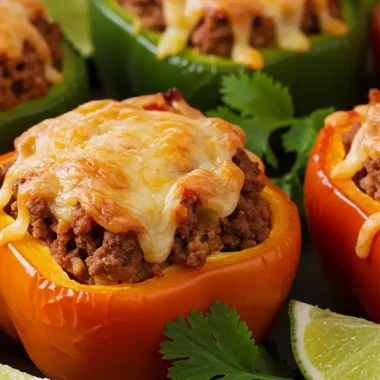 Stuffed bell peppers with rice, beans, and cheese