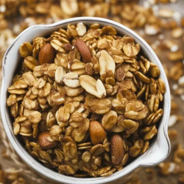 Bowl of healthy granola with oats, nuts, and seeds, perfect for weight loss.