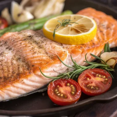Plate of high protein foods for weight loss including fish, nuts, and legumes.
